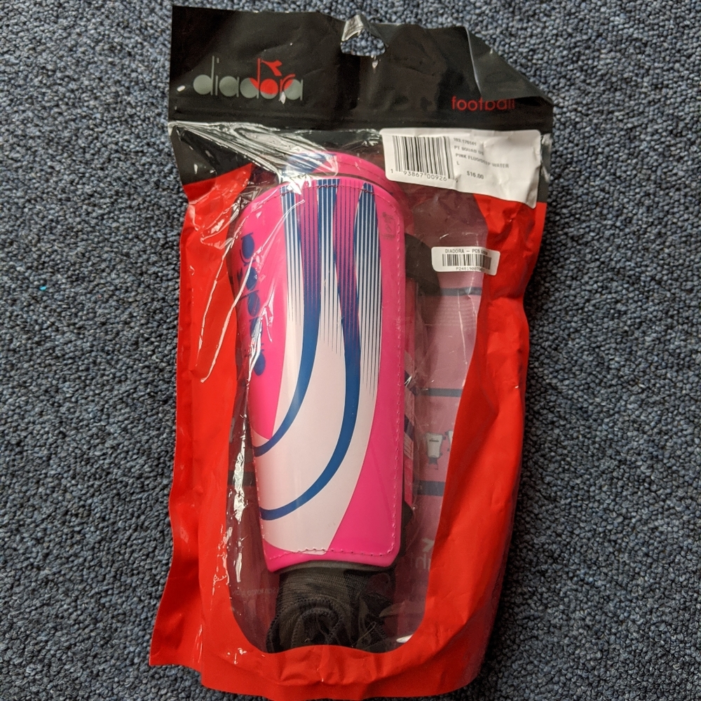 Pink New Diadora soccer shin guards with ankle